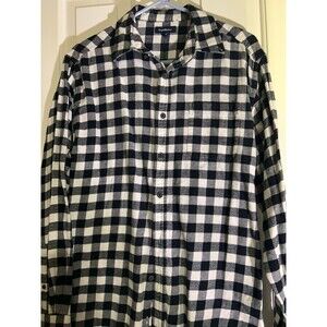 Croft & Barrow Flannel Shirt Men’s Medium Black White Plaid Button Down Cotton